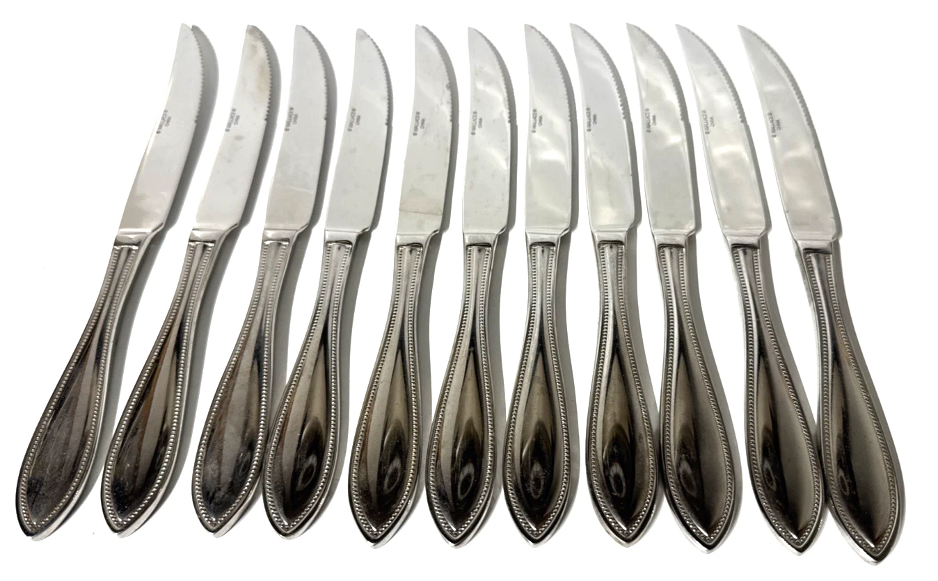 11 Wallace 18/10 American Tradition Serrated Steak Knives Beaded Stainless Solid