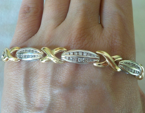 Heavy 14k Multi Gold X Link Tennis Diamond Bracelet - 18.0 gms, 8.1 in, 1.86 ctw - Picture 9 of 16