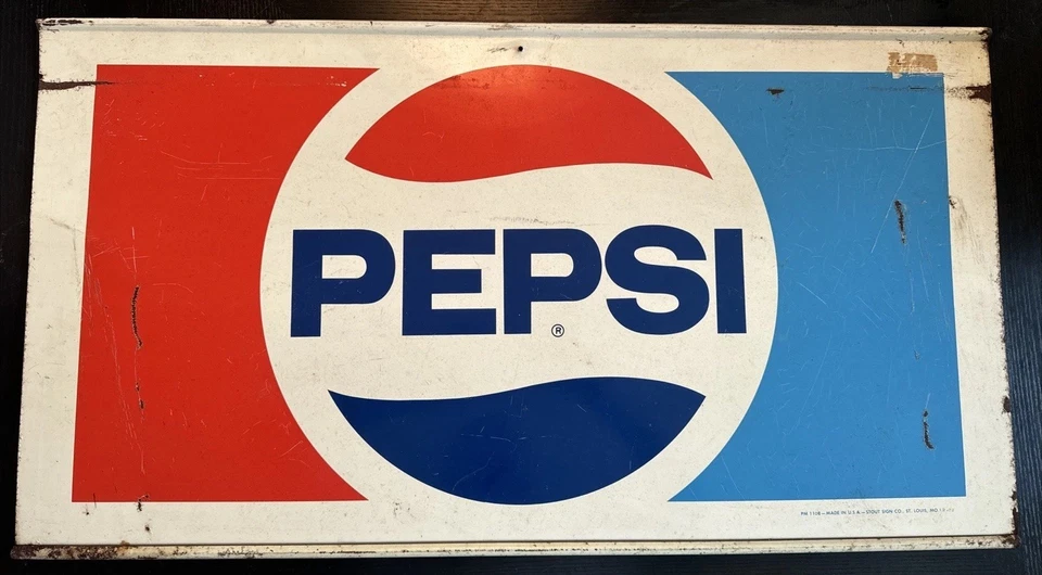Pepsi Cola 1970s Vintage Metal Tin Sign 17 1/2 x 32 Inches Wall Piece - Image 2 of 4