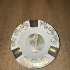 Vintage French Limoges Porcelain Ashtray  Gold/white Souvenir De Lourdes Paris