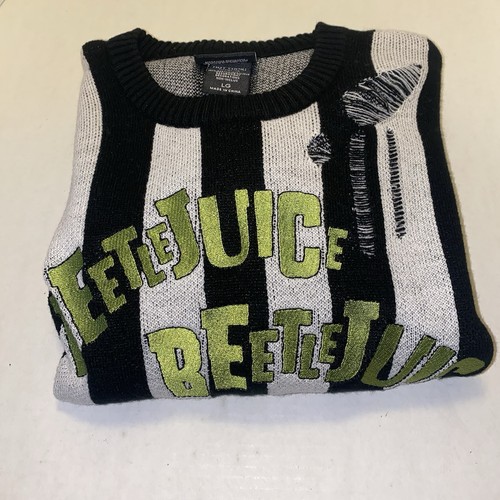 Beetlejuice Black & White Stripe Destructed Sweater Mens NWOT Size L - Picture 8 of 8