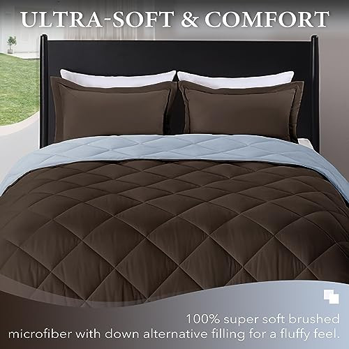 Comforter Set - Brown and Blue Comforter, Soft Bedding Sets Queen Brown/Blue - Picture 2 of 6
