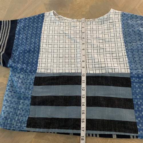 Blusa Camisa Top Ace & Jig 100% Algodón XS Manga Corta Azul Cuadrada Lagenlook - Imagen 7 de 7
