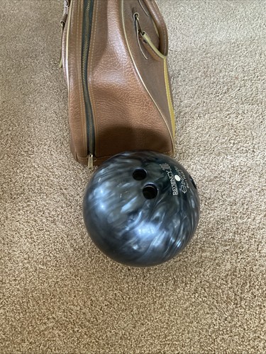 Vintage Regency 300 Ebonite Bowling Ball 15.6 lbs & Bowling Bag Black/Grey Swir - Picture 3 of 11