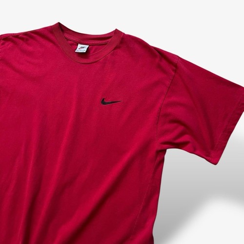 Vintage 90s Nike Embroidered Swoosh T Shirt Size L Boxy Loose Retro Red Fade - Picture 2 of 8