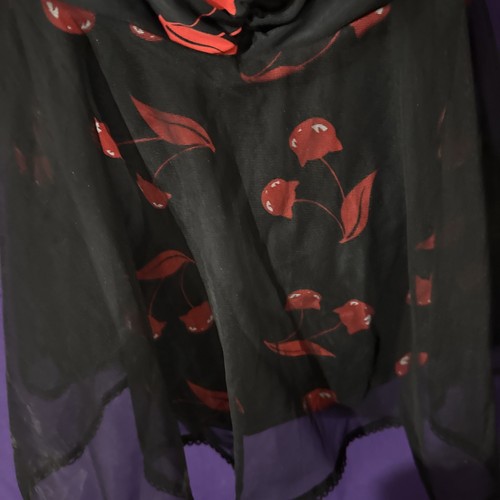 Size LARGE Emily The Strange Bathing Suit Black W/Red Cherries By Unique Vintage - Picture 7 of 8