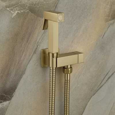 BATH SUPERMARKET Square Brushed Brass Douche Set Muslim Shattaf Bidet Toilet Spray Shower Head