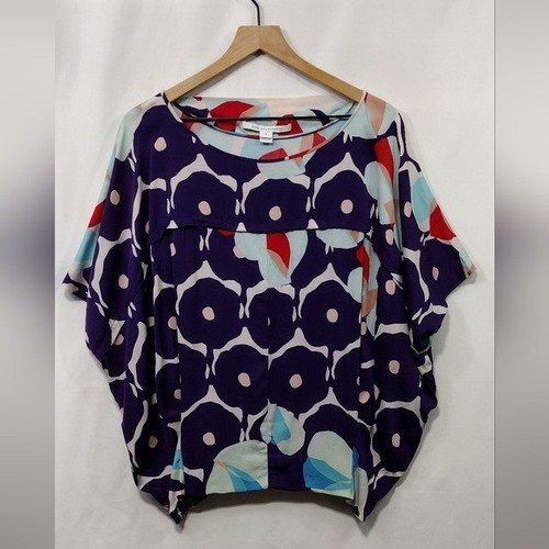 Diane von Furstenberg Landy Pop Meadow Seide Dolman Bluse Damen S Lila