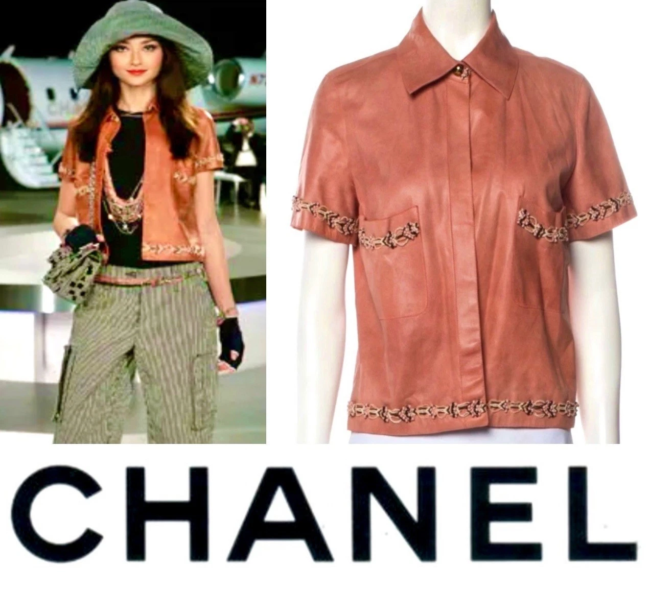 5k Giacca Pelle Rosa Chanel 2008 Come Nuova Vintage Top 36 38 40 6 8 Camicia Logo S M