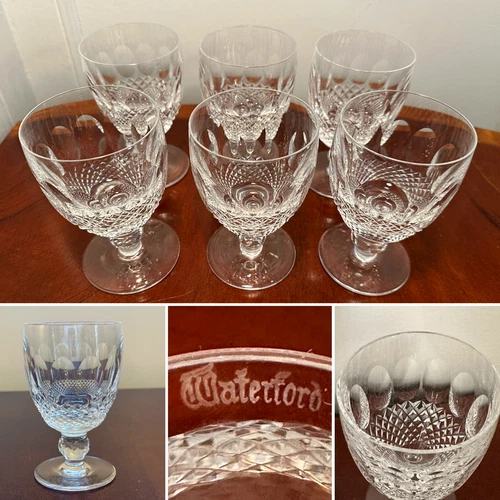 Set of 6 Vtg WATERFORD CRYSTAL Colleen 5.25" Short-Stemmed Water Goblets/Glasses