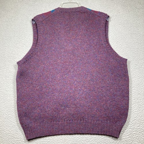 Vintage Lord Jeff Wolle Pullover Weste Herren Large Burgund Argyle Made in Ireland - Bild 8 von 9