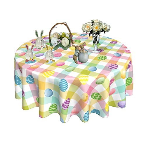 Easter Round Tablecloth 60 Inch Easter Eggs Decorate Round Tablecloth Washable - Picture 2 of 8