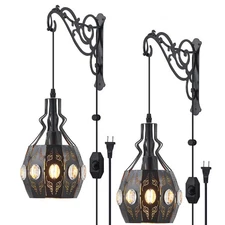 2PK Wall Sconce Plug in Hanging Lamp Shelf Dimmable Wall Sconces Adjustable W...