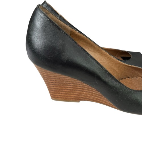 Miz Mooz Shoes Mena Women's Size 8 Black Leather Peep Toe Wedge Heel Pump - Picture 5 of 13
