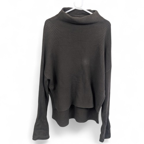 All Saints Dark Khaki Green Striped Wool Knit Jumper - Size L (KN)