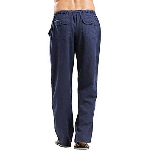 Herren Leinenhose Freizeit Lose Kordelzug Stoffhose Sommer Fitness Jogginghosen - Bild 16 von 28