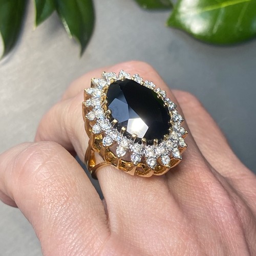 Vintage Cocktail Ring Blue Crystal Halo Estate Jewelry Pre-Owned Size 6.5 Signed - Picture 5 of 24
