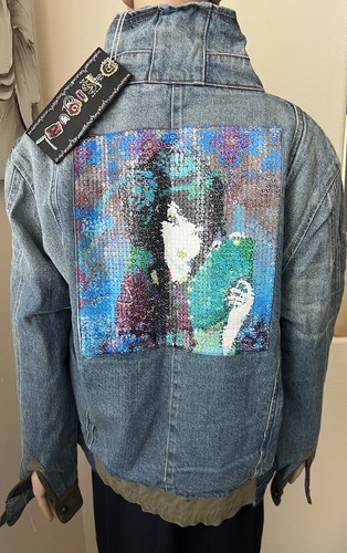 NWT DESIGUAL Patchwork Denim Puffer Sequin GEISHA Coat Jacket sz 40 Medium - Picture 6 of 13