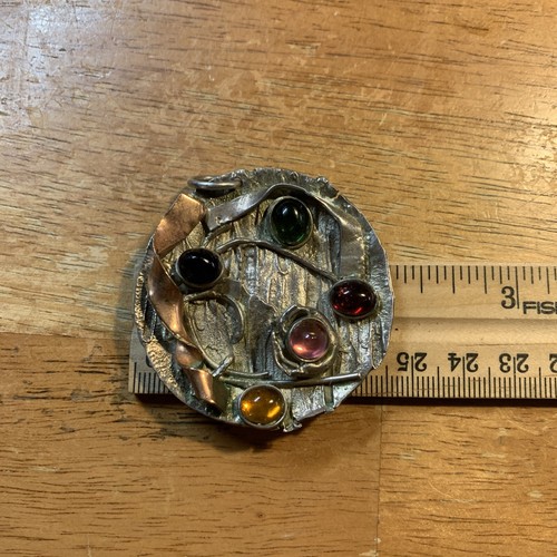 "Colgante medalla redonda de piedras preciosas multicolores de plata de ley 925 grande de 2""" - Imagen 5 de 7
