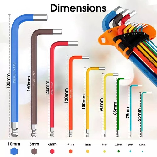Allen Key Set Torx Metric Ball Star End Hex Long Folding Wrench Colour Coded - Picture 3 of 4