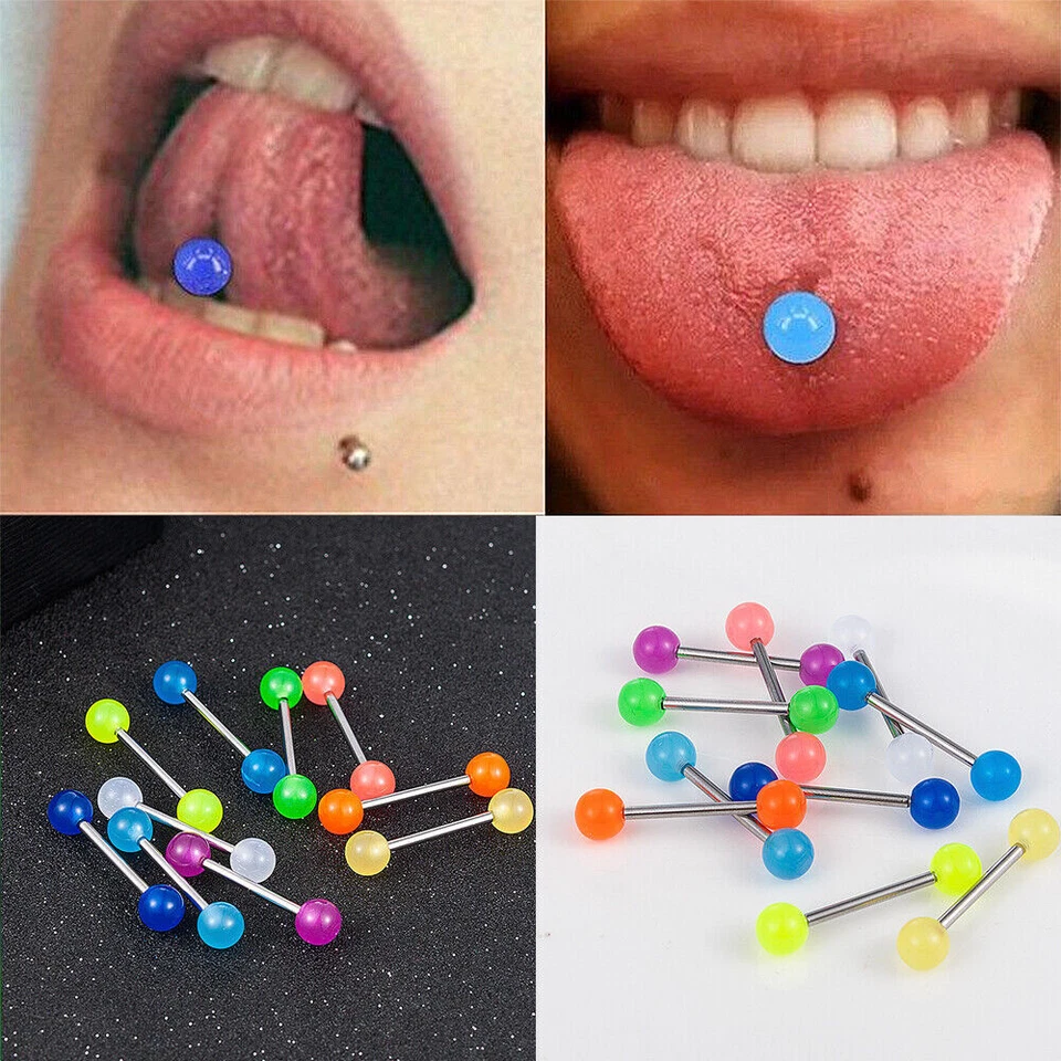 10x Glow In The Dark Tongue Bars Piercing Flexible Bar Tounge Nipple jewelry UK - Image 4 of 4