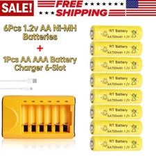 6 Pack 1.2V Ni-MH AA Rechargeable Batteries 700mAh with 6-Slot Smart Charger