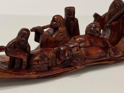 Vintage Chinese Hand Carved Wood Dragon Boat Statue / Figurine - Picture 6 of 10