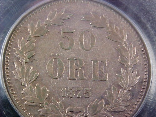 Sweden 1875 ST 50 Ore KM#519 Large Letters PCGS AU55 - Picture 9 of 12