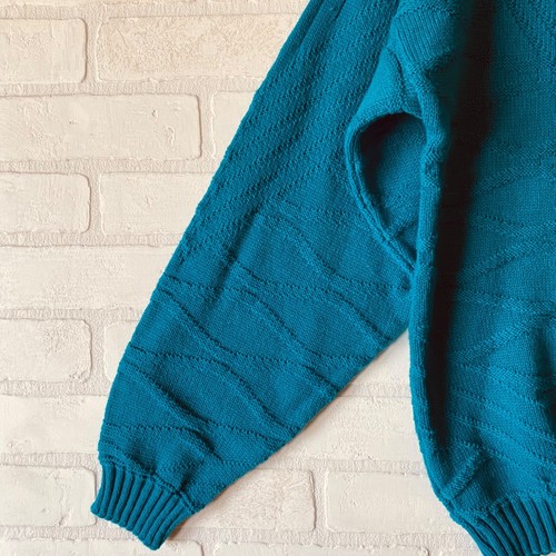 80s 90s Vintage L Street Closed Teal Textured Knit Sweater Long Sleeve Korea - Bild 7 von 10