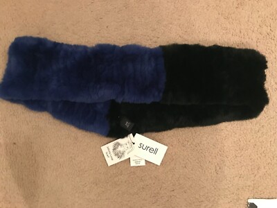 SURELL TWO TONE REX RABBIT FUR KNIT LOOP SCARF BLUE BLACK $260