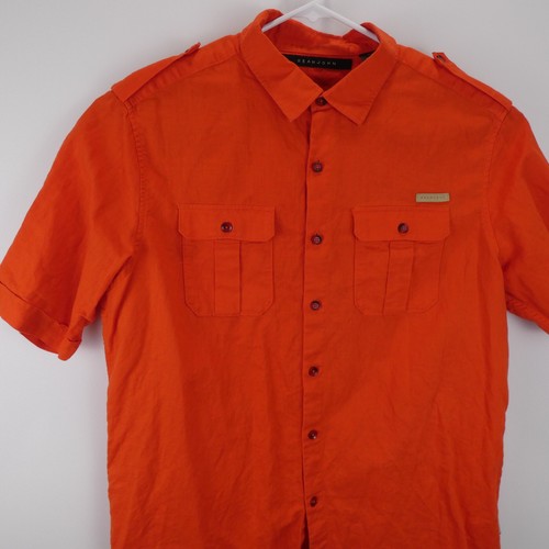 Sean John Button Down Shirt Red Short Sleeve Linen Blend Mens 2XL Collared Y2K - Picture 2 of 18