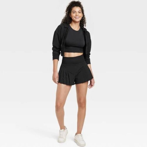 NEW WOMENS BLACK JOYLAB PLEATED HIGH-RISE ATHLETIC SHORTS SIZE S