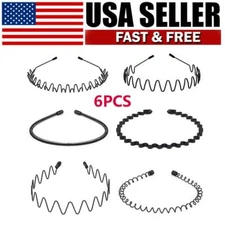 6PCS Metal Hair Headband Wave Style Hoop Band Comb Sports Hairband Men Women