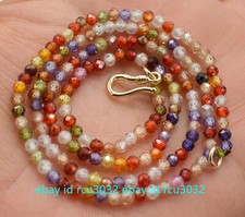 Fashion 3mm Faceted Multicolor Zircon Round Bead Gemstone Necklace 16-30"