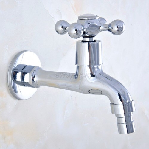 Grifo grifo de agua para lavadora de jardín cromado pulido montado en pared - Imagen 2 de 9