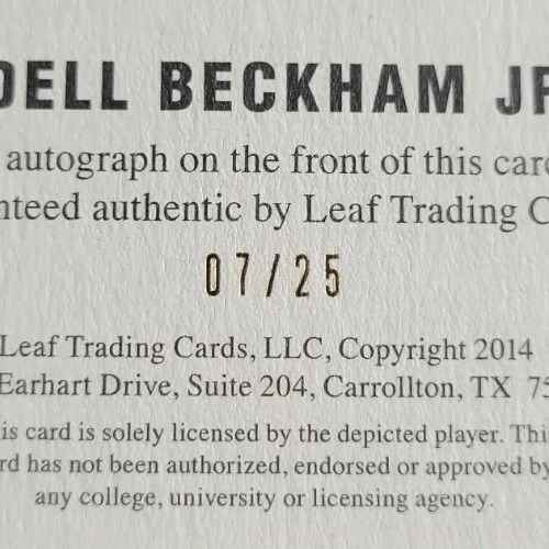 Odell Beckham Jr 2014 Leaf Originals '48 Auto Yellow #7/25 RC #AOBJ Rookie - Picture 5 of 9