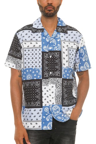 Mens Short Sleeve Paisley Fashion Print Button Down Shirt S-3XL - Picture 33 of 36
