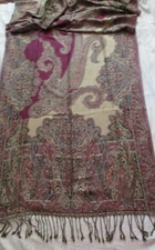 Pashmina Cashmere Shawl w/ Paisley Design -  Reversible-NEW-30" X 78"