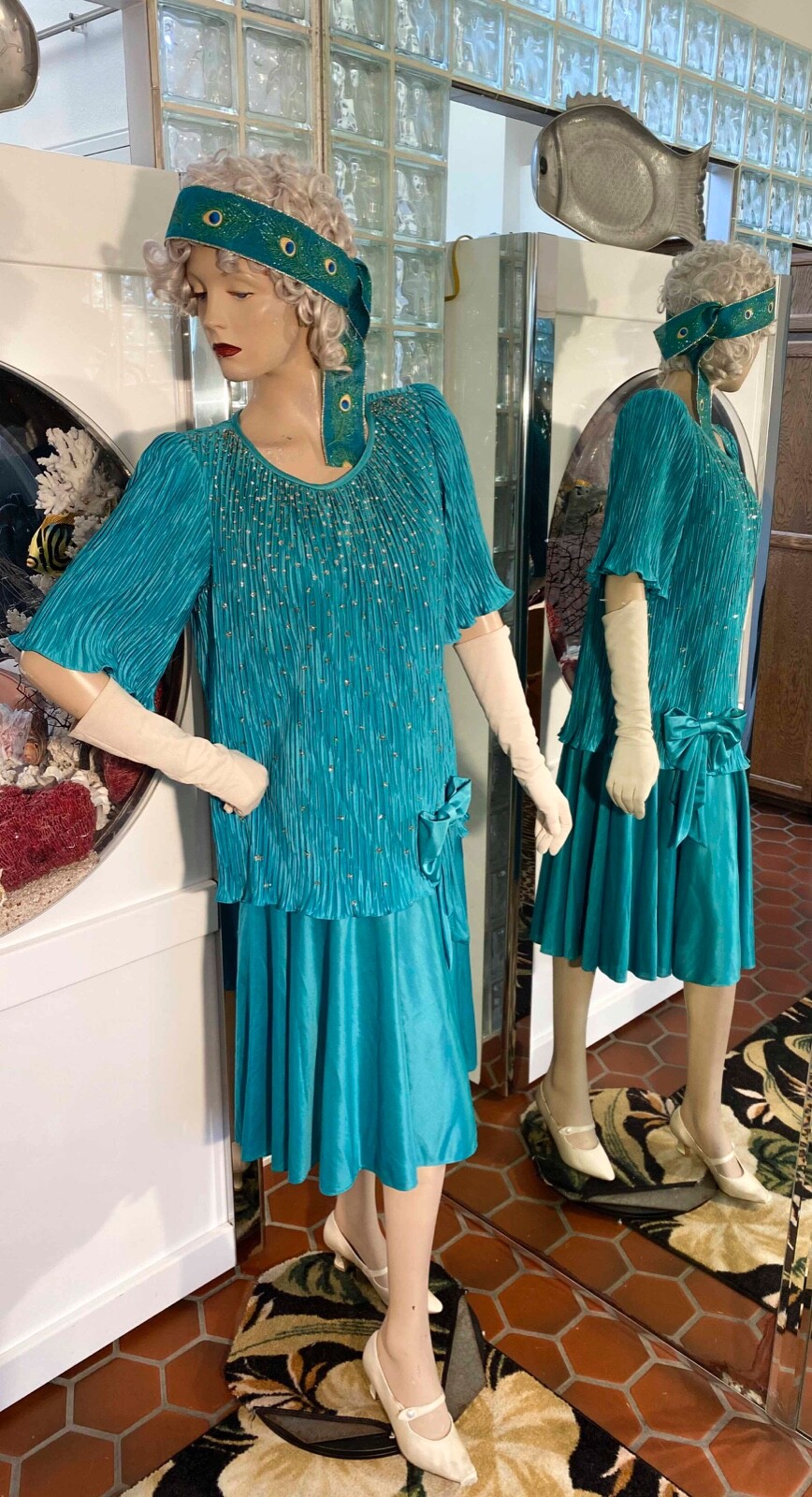 Flapper Gatsby Inspired Green w Sparkle Drop waist DRESS sz L VTG 80s  Gilberti | eBay