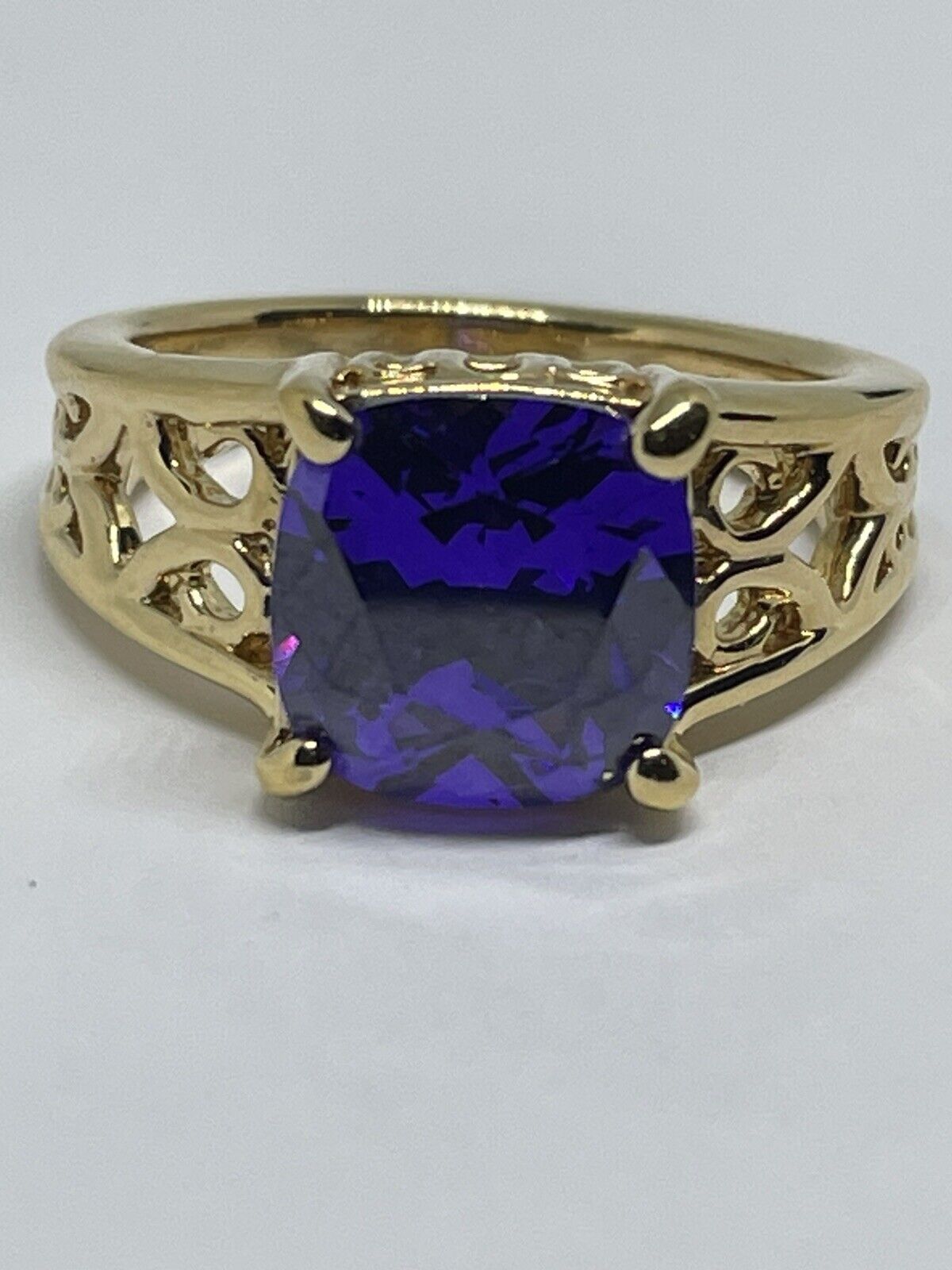 Vintage Cushion Cut Iolite Ring Sz 7 925 Silver w Yellow Gold Vermeil