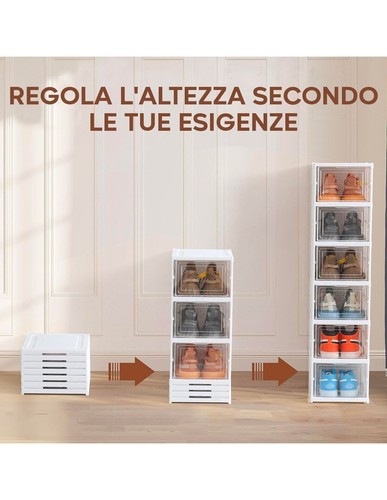 Scarpiera 6 Scatole Impilabile Contenitore Pieghevole Organizzatori Porta Scarpe - Foto 5 di 11