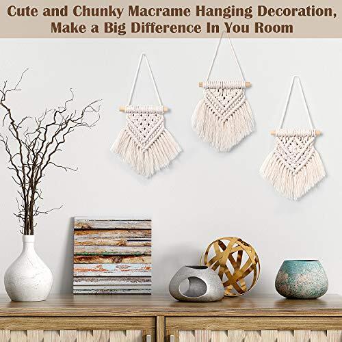 5 Pieces Mini Macrame Wall Hanging Decor Handmade Woven Tapestry Tassel Wall - Foto 3 di 7