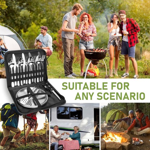 20tlg Campingbesteck Set Für 4 Personen Picknick Geschirr Set Edelstahl Outdoor - Bild 4 von 24