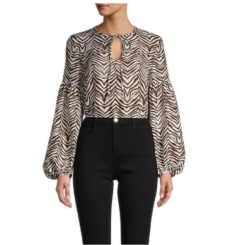 $598 Lafayette 148 New York 100% Silk Lupe Chevron Zebra Print Blouse Size M