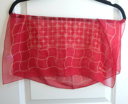 Laura Ashley 100% Silk Red Chiffon Scarf Minimalist Floral Poinsettia Wavy 20" - Picture 7 of 10
