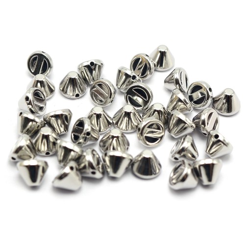 200 Silver Metallic Rock Punk Flat Head Spike Rivet Acrylic Stud Beads 8X6mm - Picture 4 of 11