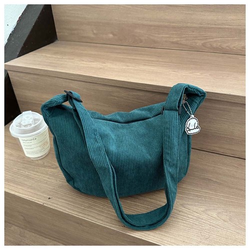 Women Corduroy Crossbody Bag Adjustable Strap Commuting Bag Casual Half Moon Bag - Picture 12 of 25