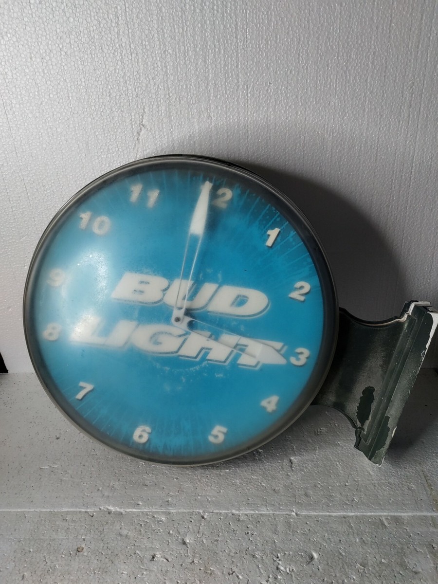 Vintage 1999 Budweiser Bud Light Clock Wall Hanger Sign Double