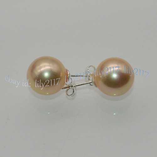 10/12/14mm South Sea Multicolor Shell Pearl Round Beaded Silver Stud Earrings - Picture 7 of 27