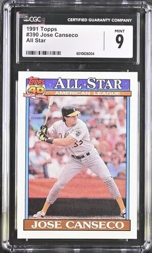 1991 Topps  #390 Jose Canseco Oakland A's  All Star CGC 9 MINT.